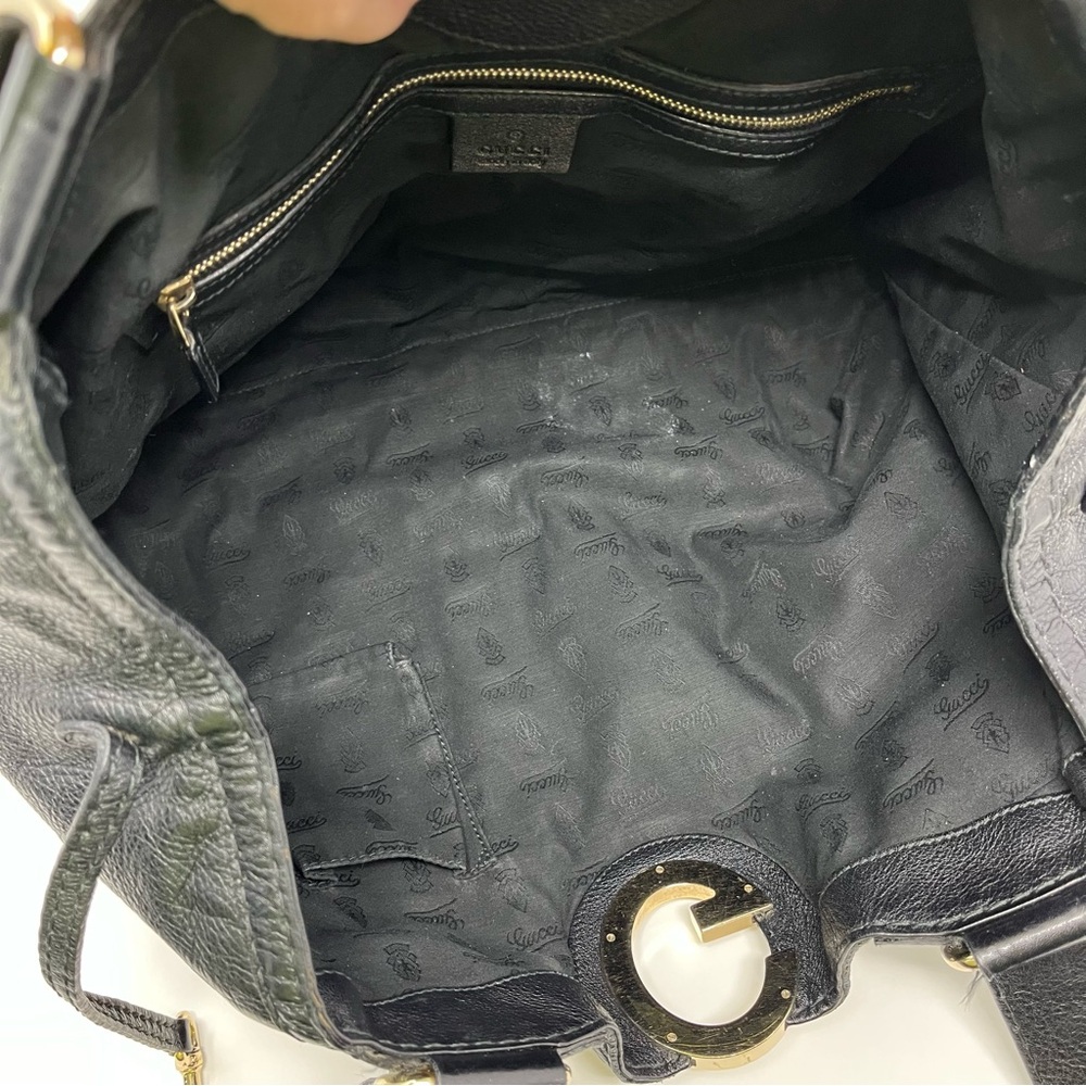 Vintage Gucci Charlotte GG Logo Monogram Shoulder Hobo Bag Tote Black Leather - Picture 12 of 14